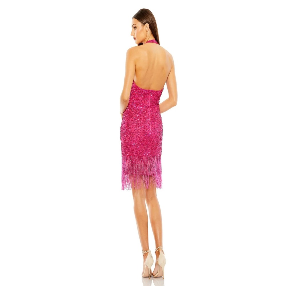 NWT | MAC DUGGAL Style 10000 Sequin Halter Fringe Dress Pink Magenta Size 12 - Picture 3 of 7